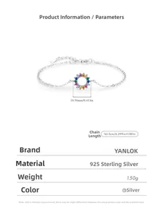 Detailed specs of S925 sterling silver rainbow bracelet with 10.50mm pendant size