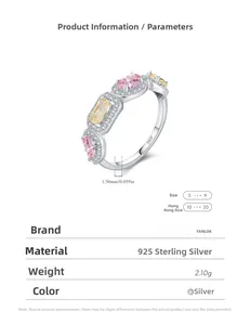 Detail of S925 sterling silver ring with gradient pink and yellow crystals and tiny gems