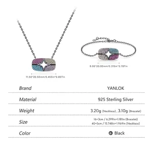 Parure collier et bracelet étoile évidée en argent S925 avec zircons colorés sertis