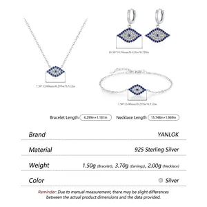 S925 sterling silver evil eye jewelry set with necklace bracelet and earrings