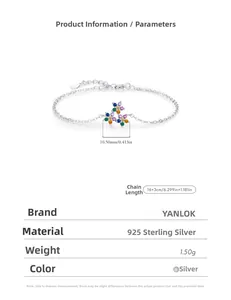 Detailed size parameters of S925 sterling silver bracelet with colorful flower pendant
