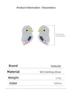 Spécifications des boucles d'oreilles perroquet en argent S925 avec zircons colorés