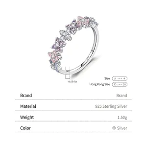S925 sterling silver four-leaf clover ring with gradient colorful crystals