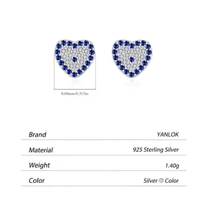 Boucles d'oreilles cœur bleu en argent S925 avec dimensions et poids de 1,40g