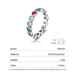 S925 sterling silver ring featuring multi-color heart-shaped gemstones and polished finish
