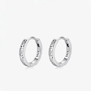 S925 Sterling Silver Moissanite Hoop Earrings Star Engraved D Color VVS1 Clarity Vintage Style Women Fine Jewelry Gift