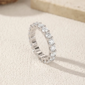 Luxury S925 sterling silver eternity ring with sparkling D color moissanite stones