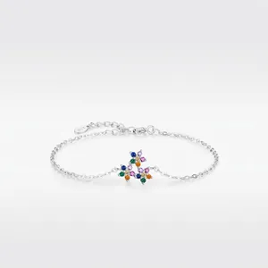 S925 Sterling Silver Colorful Flower Zirconia Bracelet For Women Sweet Style Adjustable Chain Dainty Hand Jewelry Gift