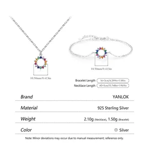S925 sterling silver jewelry set featuring colorful gemstone circle necklace and bracelet