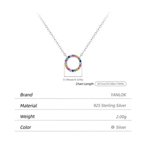 S925 sterling silver necklace featuring a colorful gemstone ring pendant on white background