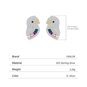 Boucles d'oreilles perroquet en argent 925 avec pierres colorées et zircons blancs