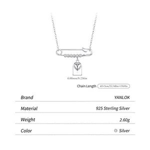 Collier trombone en argent sterling S925 avec pendentif cœur poli et perles en métal