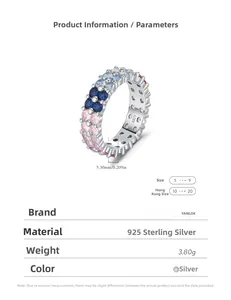 Detailed specs of S925 sterling silver ring with double row colorful zircon stones