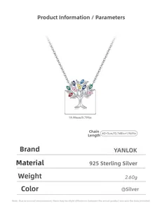 Detail of S925 sterling silver evil eye tree necklace with dimensions and specifications