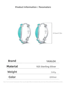 Detailed specs for S925 silver hoop earrings with mint green enamel and white zircon