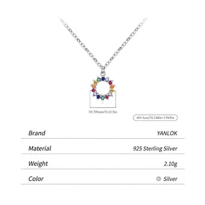 Collier en argent sterling S925 avec pendentif cercle en pierres précieuses multicolores