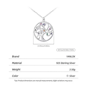 Vintage 925 sterling silver Tree of Life necklace with colorful gemstone accents