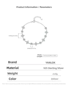 Detailed specs of S925 sterling silver four-leaf clover bracelet with zircon stones