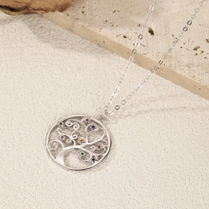 S925 sterling silver hollow life tree pendant necklace with colorful gemstones