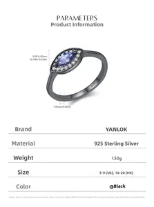 Detail view of S925 sterling silver ring with marquise cut tanzanite-colored stone