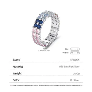 Elegant S925 sterling silver ring featuring double-row colorful gradient gemstones