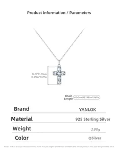 Spécifications de taille pour le pendentif croix en argent sterling S925 et sa chaîne