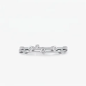 Bague Ligne Double Couche en Argent Sterling 925 pour Femme Bague de Mode Incrustée de Zirconia Géométrique Minimaliste Bijoux Cadeau Élégant