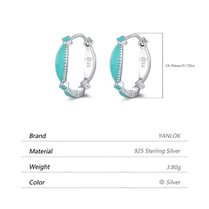S925 sterling silver hoop earrings with mint green enamel inlay and size measurements