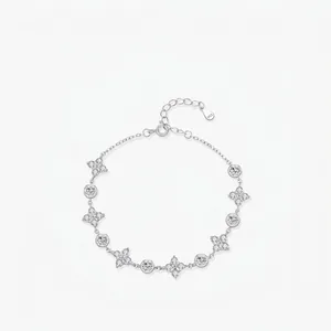 925 Sterling Silver Four Leaf Clover Zirconia Bracelet For Women Elegant Flower Inlaid Adjustable Link Chain Jewelry