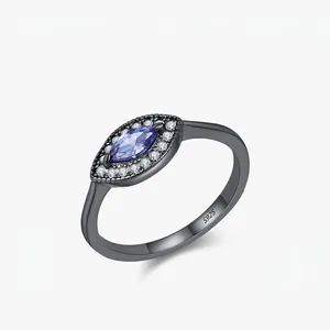 S925 Sterling Silver Vintage Gothic Marquise Cut Zirconia Ring For Women Retro Black Plated Personalized Jewelry Accessory Gift