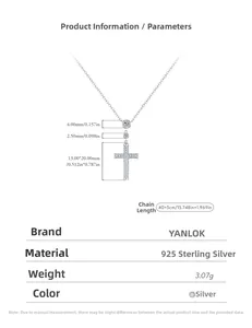 Detail specifications of S925 sterling silver cross necklace with pavé diamond pendant