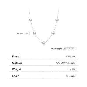 Minimalist S925 sterling silver necklace featuring five 8mm elegant white pearls