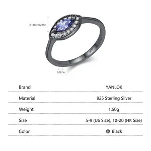 Vintage S925 sterling silver ring with marquise cut tanzanite stone and black finish
