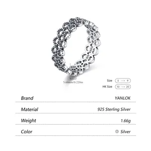 Vintage S925 sterling silver lace pattern heart ring with oxidized finish for women