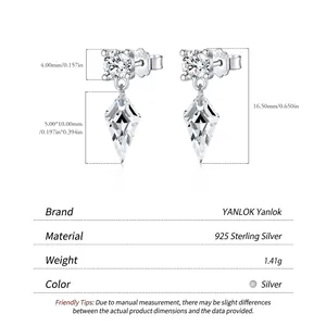 Ohrringe aus S925 Sterlingsilber mit Zirkonia-Steckern und Drachen-Kristallanhänger