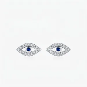 925 Sterling Silver Zirconia Evil Eye Stud Earrings For Women Hypoallergenic Blue Eye Jewelry Fashion Gift Accessory