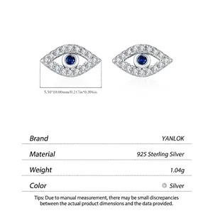 925 Sterling Silver Evil Eye Stud Earrings with Blue Stones and White Diamonds