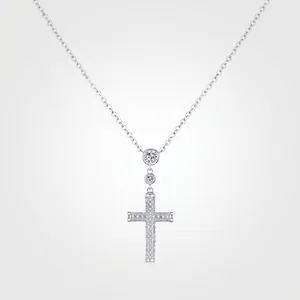 925 Sterling Silver Cross Pendant Necklace For Women Full Pavé Rhinestone Clavicle Chain Minimalist Light Luxury Fashion Jewelry
