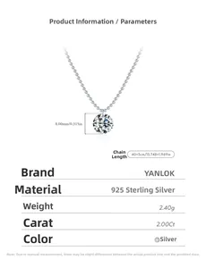 Tableau détaillé des tailles du collier en argent S925 avec pendentif moissanite 8mm