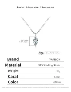 Détails du collier marquise en argent 925 avec pierre 0,50ct et chaîne de 45cm