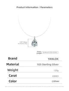 Pear shape moissanite pendant on invisible fishing line with S925 silver setting details