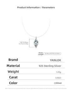 Detailed specs of 1 carat marquise moissanite necklace with 925 silver and fish line