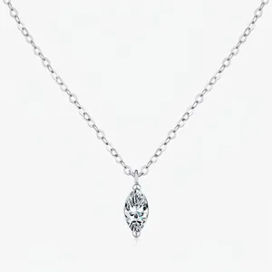 Collier en Argent Sterling 925 avec Moissanite pour Femme Pendentif en Moissanite Taille Marquise Française Couleur D Élégant Bijoux Chaîne Clavicule