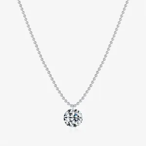 Collier Moissanite 2.00Ct Couleur D VVS1 Argent Sterling 925 Pendentif Coupe Brillante Ronde Chaîne à Billes Bijoux Femme