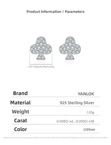Détails techniques des boucles d'oreilles trèfle en argent S925 et moissanite VVS1