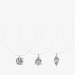 925 Sterling Silver Moissanite Pendant Necklace For Women Invisible Fishline Chain D Color VVS1 Clarity With GRA Certificate Jewelry Gift
