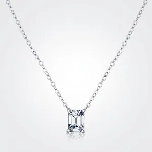 Luxury 1ct Moissanite Emerald Cut Pendant Necklace 925 Sterling Silver Adjustable Chain Jewelry With GRA Certificate