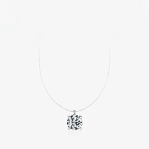 925 Sterlingsilber Moissanit Halskette D Farbe VVS1 Rundschliff Anhänger Unsichtbare Nylonschnur Schmuck Für Damen
