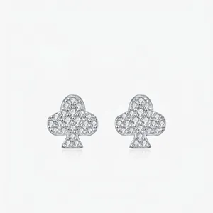 Boucles d'Oreilles Clous en Argent Sterling 925 Moissanite Pour Femmes Hommes Forme Trèfle Couleur D VVS1 Moissanite Bijoux