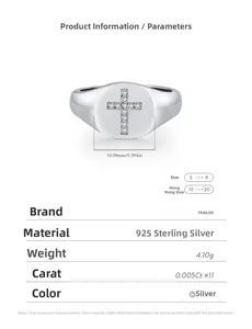 Macro shot of 925 sterling silver signet ring with detailed cross dimensions and specs